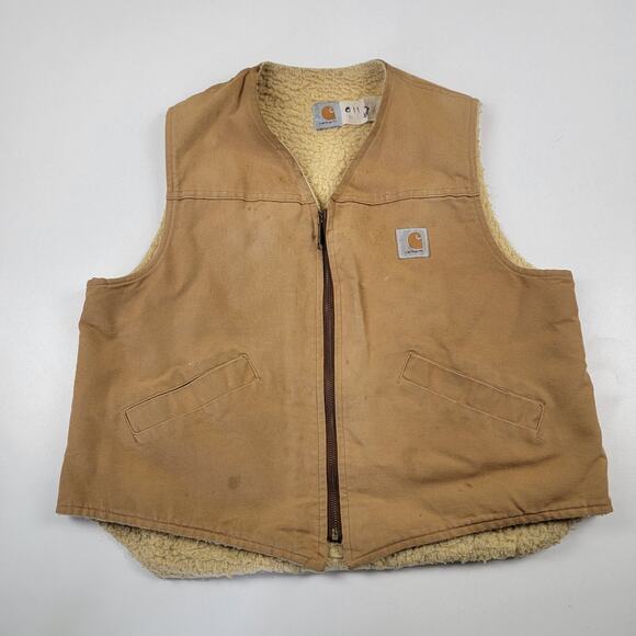 Vintage Carhartt Sherpa Lined Vest Sz XL Duck Canvas Union Made USA Distressed - Picture 1 of 9